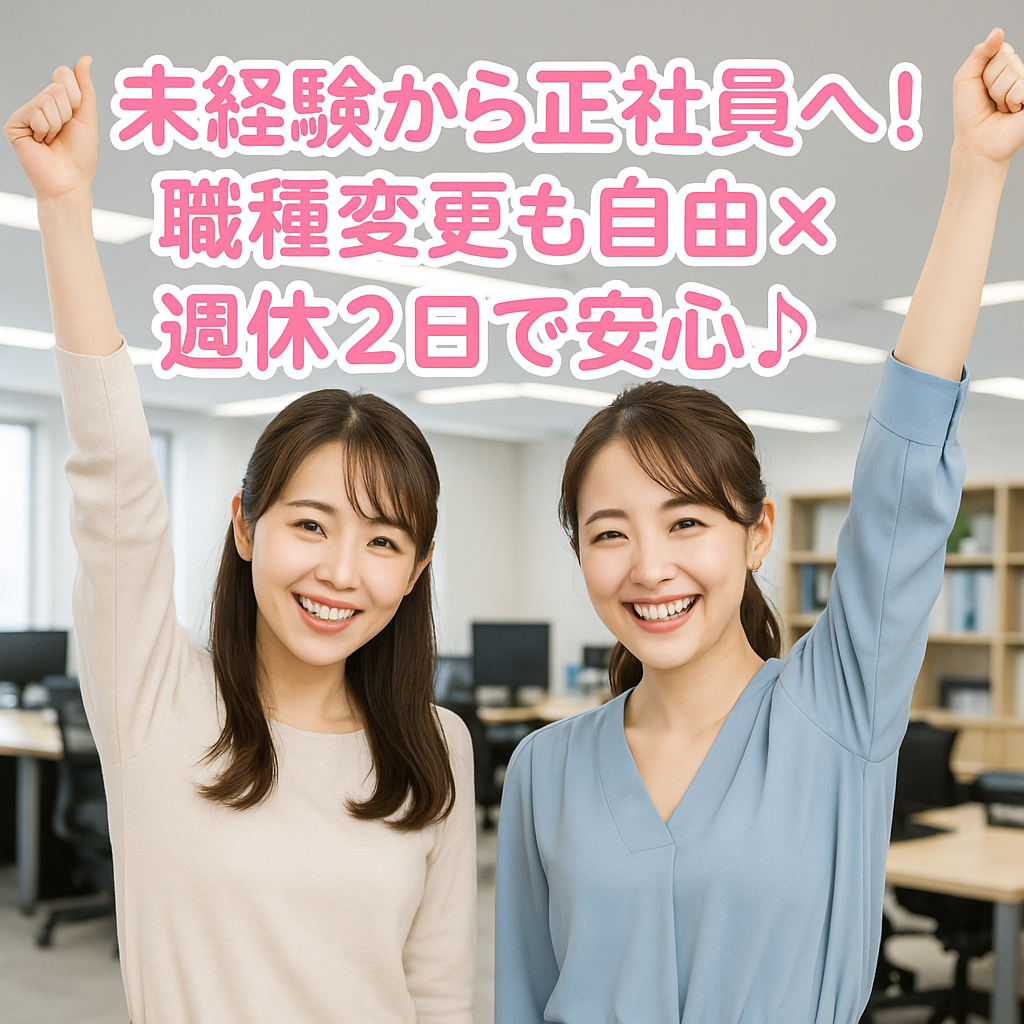 未経験から正社員へ!ゆるやかに始めて、じっくり成長◎職種変更も自由×週休2日で安心♪のアイキャッチ